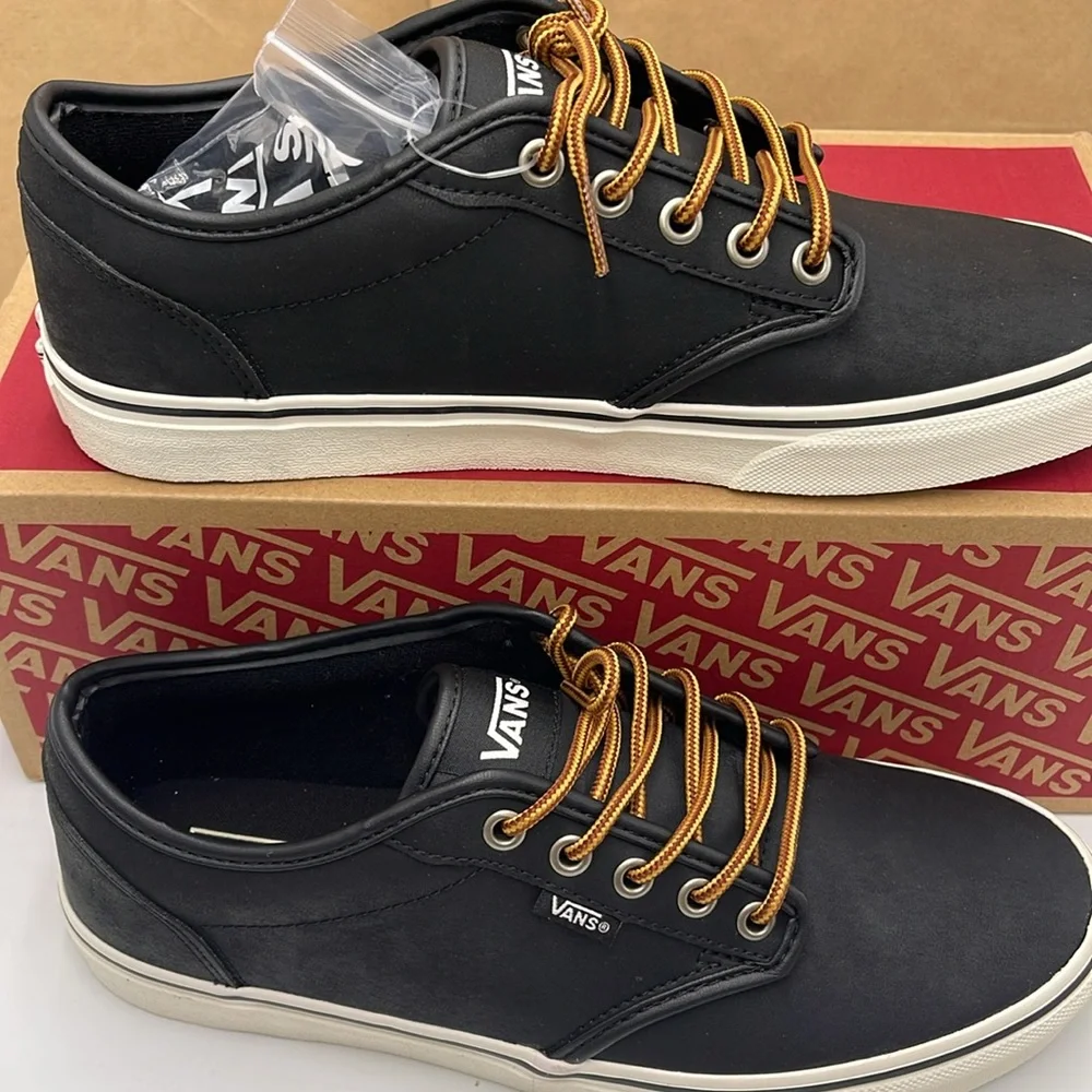 Vans Men’s Black Sneakers Classic Low-Top Design Atwood (Leather)BIck/Mrshmllow - Picture 3 of 16